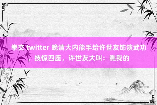 拳交 twitter 晚清大内能手给许世友饰演武功,技惊四座,许世友大叫:瞧我的