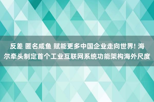 反差 匿名咸鱼 赋能更多中国企业走向世界! 海尔牵头制定首个工业互联网系统功能架构海外尺度