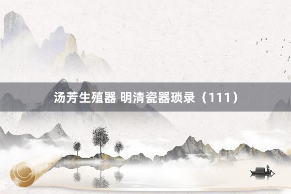 汤芳生殖器 明清瓷器琐录（111）